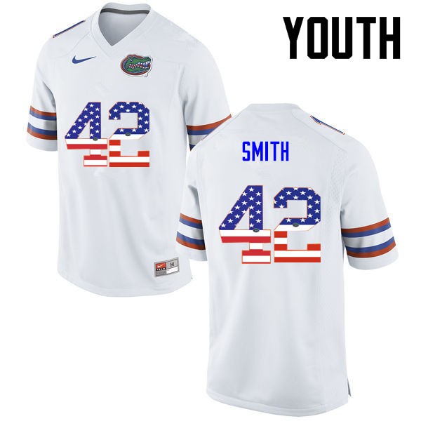 Florida Gators Youth #42 Jordan Smith College Football Jersey USA Flag Fashion White